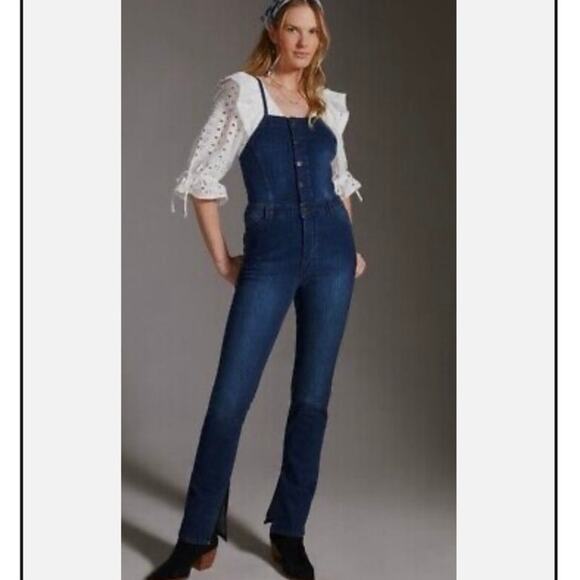 Anthropologie Pilcro Split Denim Button Overalls Size 27 Petite - Picture 2 of 10